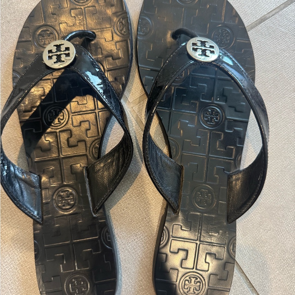 Tory Burch Glossy Black Sandals